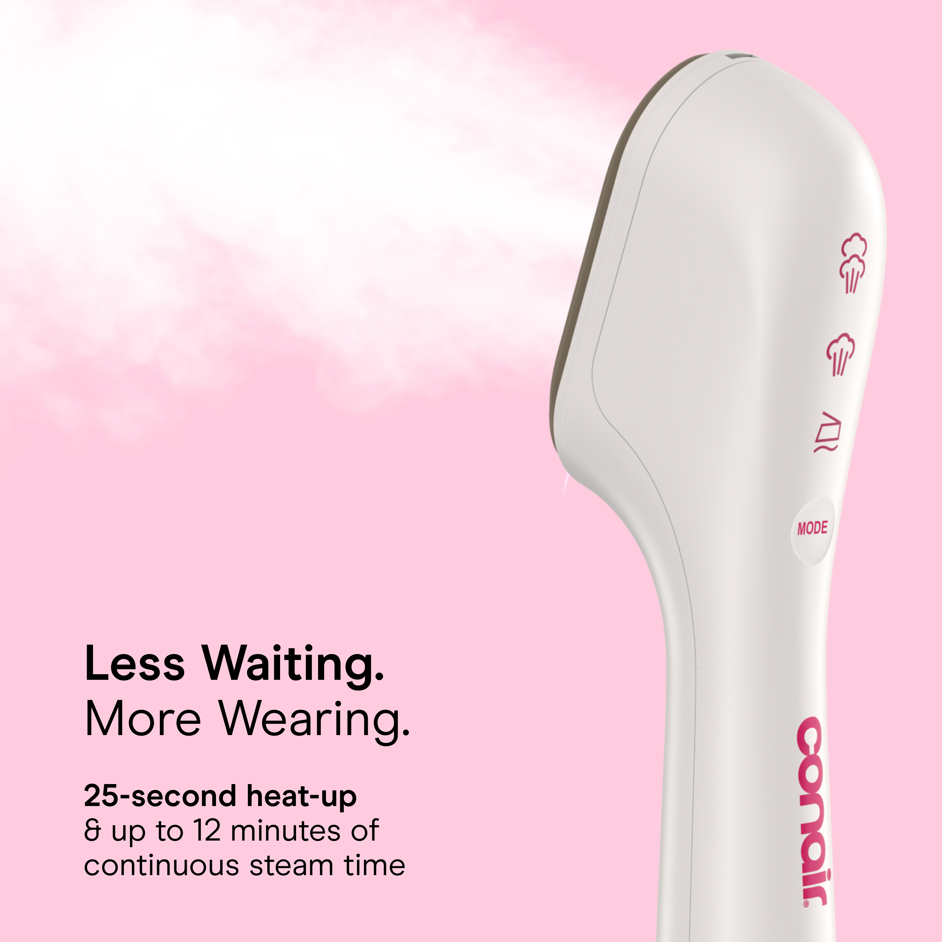 Conair GS47 steamer 'Less Waiting. More Wearing.' pink frame