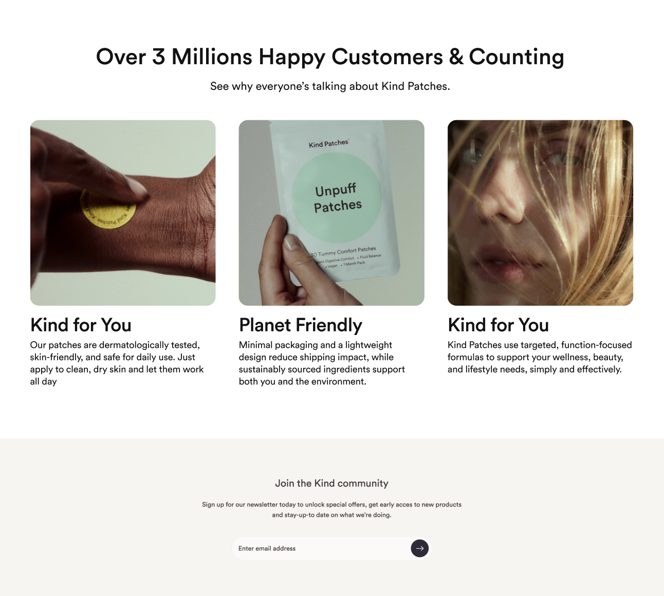 Kind Patches customer and community website section