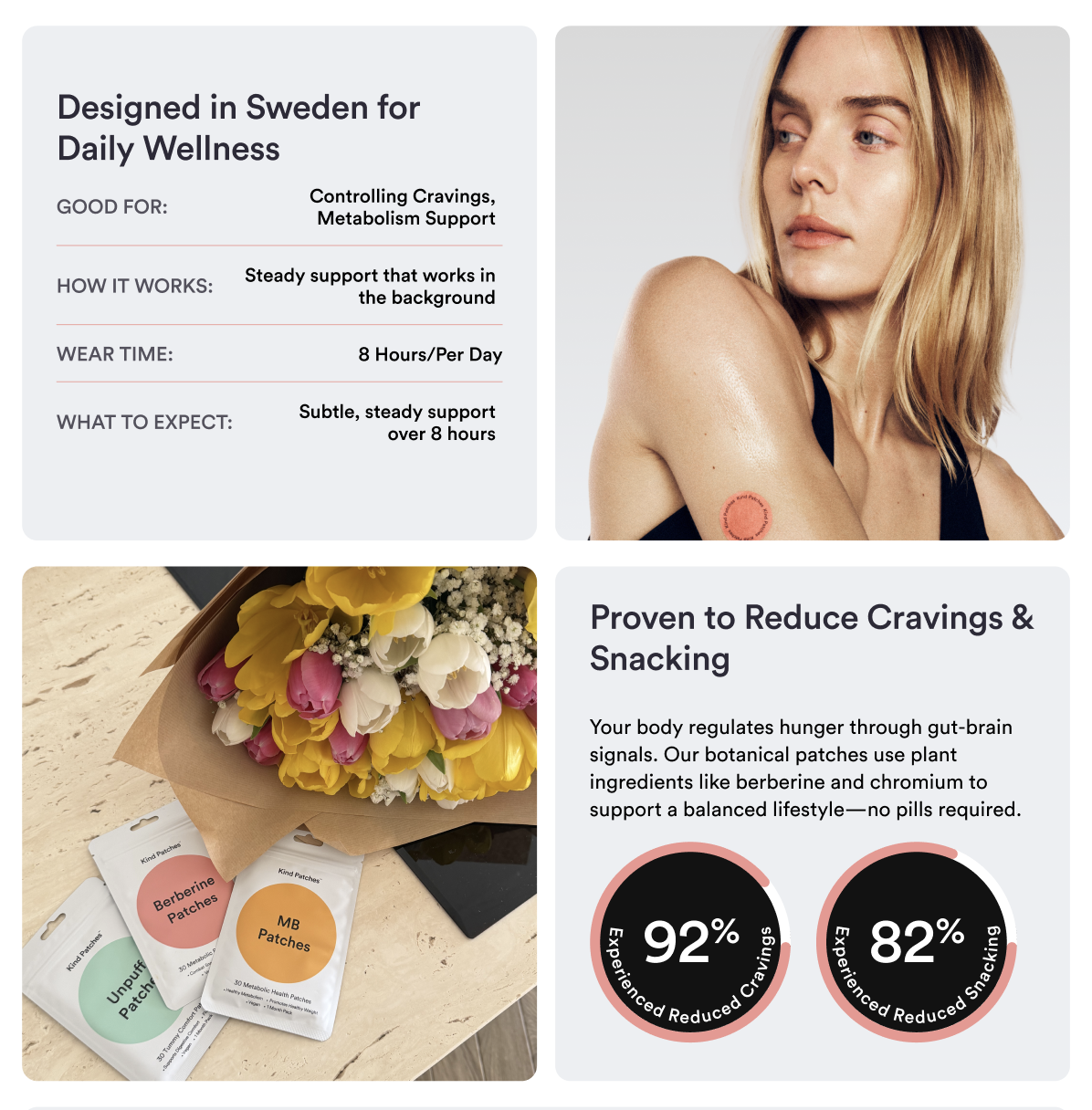 Kind Patches daily wellness and reduced cravings sections