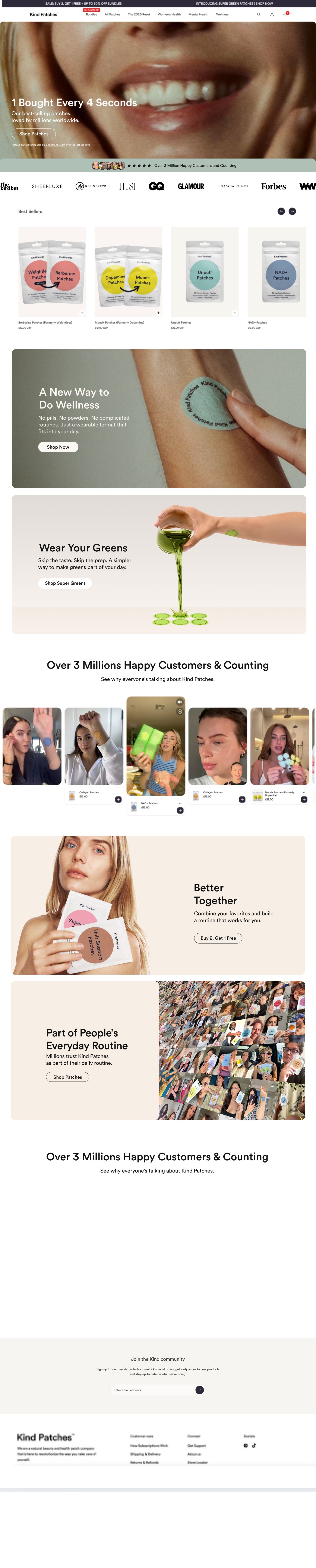 Kind Patches desktop homepage design