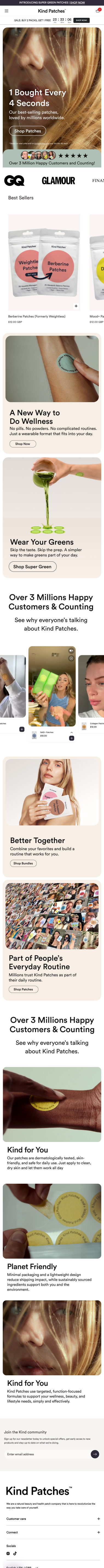 Kind Patches mobile homepage design