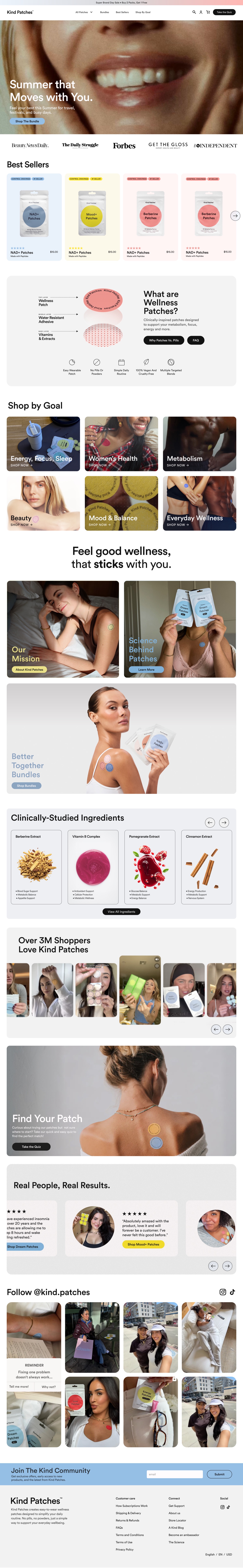 Kind Patches ecommerce homepage design